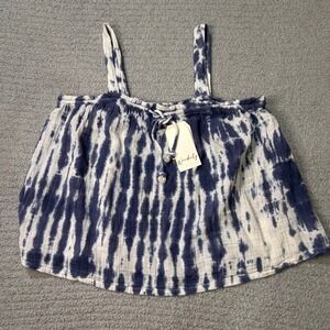 Wonderly Tank Top Boho Gauze Tie Dye XL Blue White‎ Summer Beach Cami